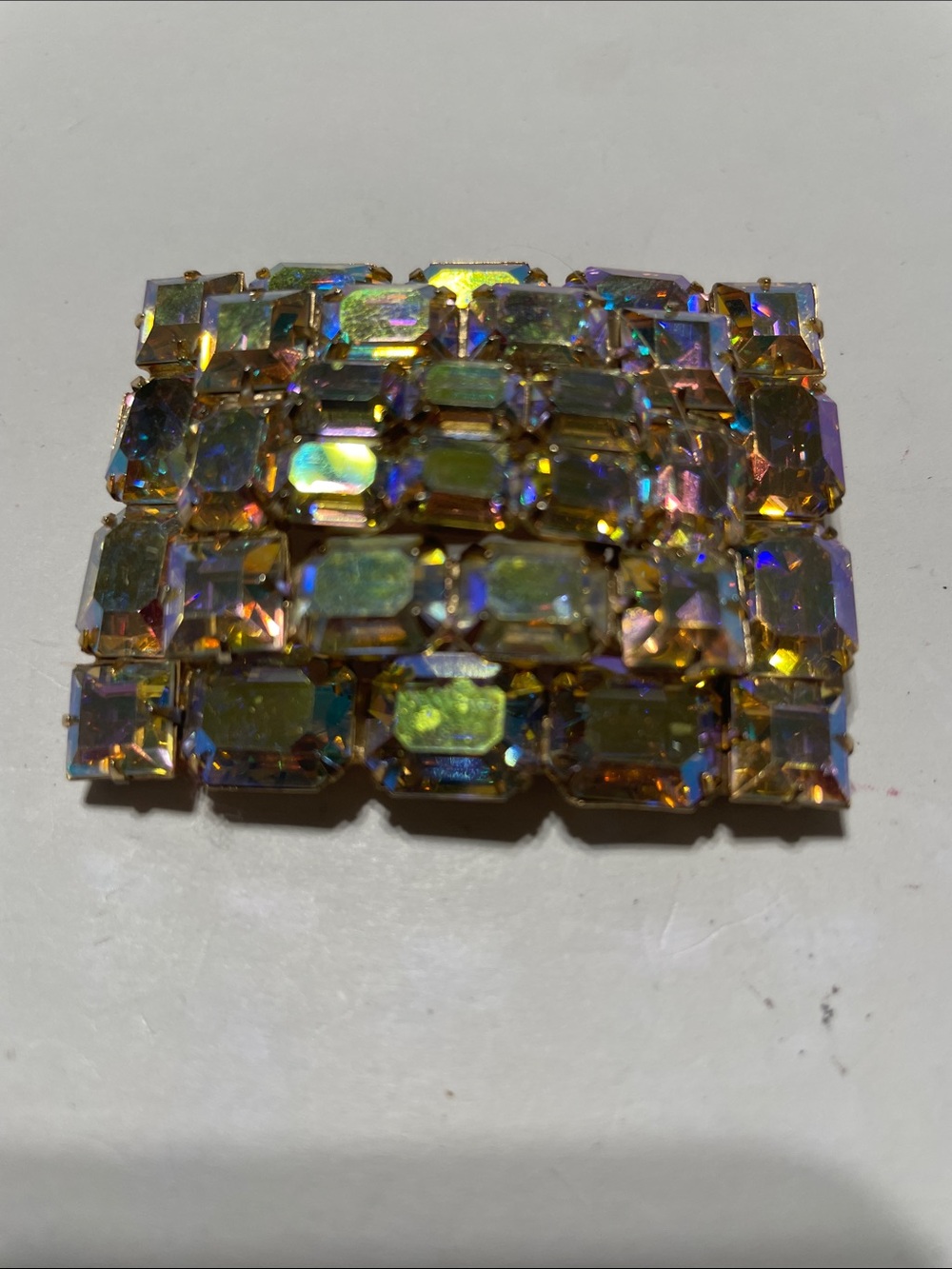 Vintage Gold Tone Aurora Borealis Rectangle Cluster Brooch eBay $20.  8/11/6